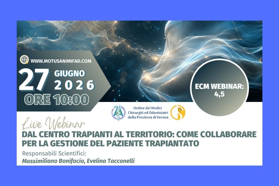 Clicca per accedere all'articolo Evento Webinar-27 Giugno 2026 ore 10.00- "DAL CENTRO TRAPIANTI AL TERRITORIO: COME COLLABORARE PER LA GESTIONE DEL PAZIENTE TRAPIANTATO"