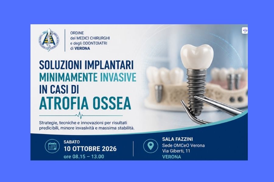 Sabato 10 Ottobre 2026 ore 08:00  presso Sala Fazzini  "SOLUZIONI IMPLANTARI MINIMAMENTE INVASIVE IN CASI DI ATROFIA OSSEA"